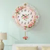 Relógios de parede relógio nórdico moderno grande sala de flor rosa sala de estar de luxo swing pêndulum relógios de decoração de casa presente de horloge