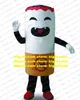 Lively White Smoke Mascot Costume Mascotte Cigarette Cigaretes Coffin Nail Pimp Stick With Red Hat Happy Face No.3961 Free Ship