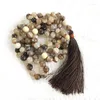 Kedjor l￤ker k￤nslorna mala p￤rlor108 p￤rlor riverstone hand knutna halsband andliga smycken botswana agate halsband