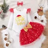 Giyim setleri Noel kostüm yürümeye başlayan bebek kız giysisi takım elbise uzun kollu pamuk romper gazlı bez etek saç bandı bebek kızlar set