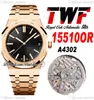 TWF 41mm 1551 A4302 Automatic Mens Watch 50th Anniversary Rose Gold Black Textured Dial Stick Markers Stainless Steel Bracelet Watches Super Edition Puretime E5