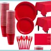 Vaisselle jetable Vaisselle jetable Ensemble de fête rouge Assiette en plastique Tasse Serviette Vaisselle Décoration d'anniversaire Baby Shower Christm Dhrjm