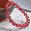 Braccialetti di quarzo fragola rosso naturale genuino da 9 mm per donna Braccialetto di perline di cristallo trasparente rotondo con fascino femme da donna