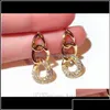 Stud Metal Braided Geometric Trendy Long Earrings For Woman Girls Super Sparkling Diamonds Crystals Fashion Luxury Designer Gold Vj6 Otqxc