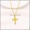Pendant Necklaces Pendant Necklaces 9K Yellow Fine Gold Jesus Crucifix Cross Link Chain Necklace Womens Mens Gift Drop Delivery Jewe Dhaxn