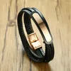 Bracelets porte-bonheur 2022 mode acier inoxydable multicouche titane incurvé marque cuir PU matériel Bracelet adapté aux hommes