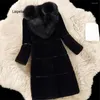 여자 모피 고급 가짜 모자 코트 큰 크기 5xL 여성 겨울 두꺼운 긴 재킷 패션 가짜 겉옷
