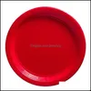 Loucaria de jantar descartável Denunha descartável Red Party Set Plate Plate Cup Tableware Decoração de aniversário Decoração do bebê Christm Dhrjm