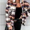 Damesjassen dames herfst winter met lange mouwen plaid jas shirt dames mode revers revers een koord met borsten met borsten