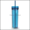 Other Health Care Items 480Ml Skinny Acrylic Tumbler With Lid And St Double Wall Clear Plastic Cup Bpa Straight Water Bottle Travel Dhctm