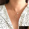 Chokers Chokers 2021 Ladies Gold Chain Necklace Collar Geometric Pendant Star Heart Moon Sun Party Jewelry Diamond Drop Delivery 202 Dh0Mi