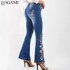 Jeans Donna Logami Ricamo Donna Pantaloni Skinny Flare Denim Ladies