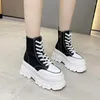 BOTAS AUTOMN Summer High Top Sneakers Women Round Head Leopard Sport Ladies Sapatos Vulcanizados Plataforma de Tie Front Tela