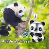 Подвесные ожерелья зажаривают милое ожерелье из панды инкрустационное хрустальное тонкое гладкое серебряная тарелка эмалея для животных подарки для девочки