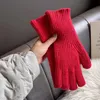 Five Fingers Gloves Large Size Womens Winter Touch Screen Thicken Warm Knitted Stretch Full Finger Outdoor Skiing 221104