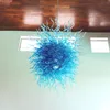 펜던트 램프 현대 홈 장식 거실 조명 순수한 파란색 100% 손 블로우 유리 샹들리에 LED 조명 럭셔리 교수형 교수형 고정물 LR1241