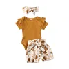 衣類セットPudcocoBaby Girlsの3PCS生まれ服セット半袖ボディスーツSoild Floral Top Pants