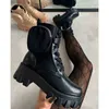 Stivali da combattimento Donna Pu Pelle Moto Punk Scarpe gotiche Moda Lace Up Caviglia Donna Naso tondo Botines Mujer Plus Size J220805