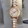 Reloj de diseño de lujo para mujer, fecha de boda, relojes de negocios, movimiento de cuarzo, correa de reloj de cerámica de acero fino 316L, bisel con incrustaciones de diamantes