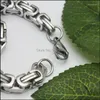 Chains 8.5mm Classic Square Byzantine Chain Men's Necklace Polished Stainless Steel Jewelry 24''