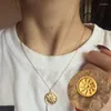 Colar Golk Gold Sun Pingente Pingente Mulheres Vintage Bohemian Big Round Coin Charm Colarm Jewelry Chunky