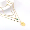 Pendant Necklaces LUXUKISSKIDS Green Zirconia Collier For Woman Party Luxury Decor Fairy Aesthetic Triple Chain Multilayer Choker