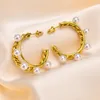 Boucles d'oreilles créoles tempérament simulé perle pour femmes dames bijoux de fête couleur or acier inoxydable torsadé rond Aretes
