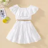 Giyim Setleri Çocuklar Toddler Kız Giysileri Omuzdan Kolsuz Mahsul Üst Fırfır Etek Seti Katı Beyaz Prenses Parti Yaz Elbise