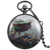 Pocket Watches Watch Steampunk Quartz White Big Dial Retro Aircraft Pattern Thick Chain Accessories The Gift For Son Grandson