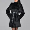 Mulher FUR S-4XL Winter Fashion Imating Coat Luxury Women Long Faux Jacket WJ1563 com marca de cinto de boa qualidade
