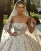 Squisiti abiti da sposa lucenti senza spalline senza maniche abito da ballo paillettes applique in pizzo abiti da sposa Aso Ebi arabo Dubai