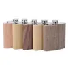 6oz Portable Pocket Stainless Steel Hip Flask Flagon Wood Grain Pattern Whiskey Wine Pot Drinker Alcohol Bottle Travel Tour Drinkware SS1104