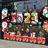 Adesivi per vetrine 2023 Adesivo per vetro natalizio Decorazione elettrostatica Giorno dell'anno Negozio Decal Mall Company School Babbo Natale