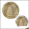 Disposable Dinnerware Disposable Dinnerware Bronzing Palm Leaf Tableware Kraft Paper Plate /Cup Happy Birthday Party Decor Adts Wedd Dhgc7