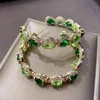 Hoop Earrings 2022 Women With Bling Green Zircon Elegant Luxury Yellow Gold Color Earings Trendy Wedding Jewelry