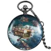 Pocket Watches Watch Steampunk Quartz White Big Dial Retro Aircraft Pattern Thick Chain Accessories The Gift For Son Grandson