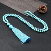 Hanger kettingen vintage 108 mala kralen mannen charmes blauw stenen gebed handgemaakte rozenkrans rosis mode ketting vrouwen yoga sieraden