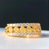 Cluster Rings Fine Jewelry Real 18K Gold 0.91ct Yellow Diamonds Wedding Engagement Female For Women Ring TX