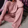 Kvinnors s￶mnkl￤der Autumn Winter Sticked Pyjama Set Hooded Pants Home Suit For Long Sleeve Loose Lounge Wear Ladies 221103