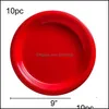 Loucaria de jantar descartável Denunha descartável Red Party Set Plate Plate Cup Tableware Decoração de aniversário Decoração do bebê Christm Dhrjm