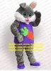 Ny grå rädisor kanin maskot kostym buggar kanin looney tunes hare lepus jackrabbit mascotte med lila klänning nr.218 gratis fartyg