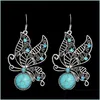 Dangle Chandelier 1Pair Jewelry Ethnic Vintage Tibetan Sier Stone Royal Butterfly Dangle Earrings Drop Delivery 2022 Dha6S