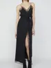 Lässige Kleider Sexy Black Lace V-Ausschnitt Spaghetti Strap Lange Party Damen 2022 Sommer Runway Kleid Designer