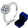 Bague Solitaire 0.5-3CT diamant Halo fiançailles rhodié argent Sterling promesse alliance pour les femmes 221103