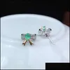 Stud Stud Natural Emerald Earrings 925 Sier Twocolor Electroplating Process Cute Style Small Fresh Bow Earings For Women Drop Delive Dh1L5