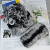Conjuntos de bufandas y sombreros para mujer, gorro de piel de conejo Rex cálido, bufanda de invierno para mujer, silenciador de punto, 2 piezas, gorro Natural 221105