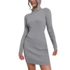 Casual Dresses Ladies Autumn Winter Turtleneck Knitted Sweater Dress Long Sleeve Stretch Sexy For Women