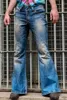 Męskie dżinsy męskie rozkloszowane workowate spodnie do nóg Bootcut w trudnej sytuacji patchworkowy projektant Punk Stlye Bell Bottom Denim