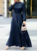 Casual Dresses Women's Muslim Party Solid Satin Maxi Dress Spring Chic Elegant Puff Sleeve Robe Holiday Swing Kaftan OL Dubai Abaya 221103