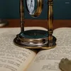 Relojes de mesa, reloj de latón, estudio de lujo Retro europeo con brújula, estilo de corte, adornos de escritorio clásicos para el hogar